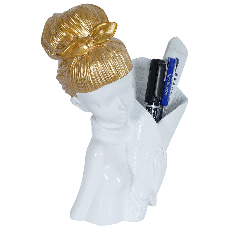 Zart Resin Girl Showpiece For Home Décor Showpiece & Office Decor Item (White) - 2.76X3.54 Inch