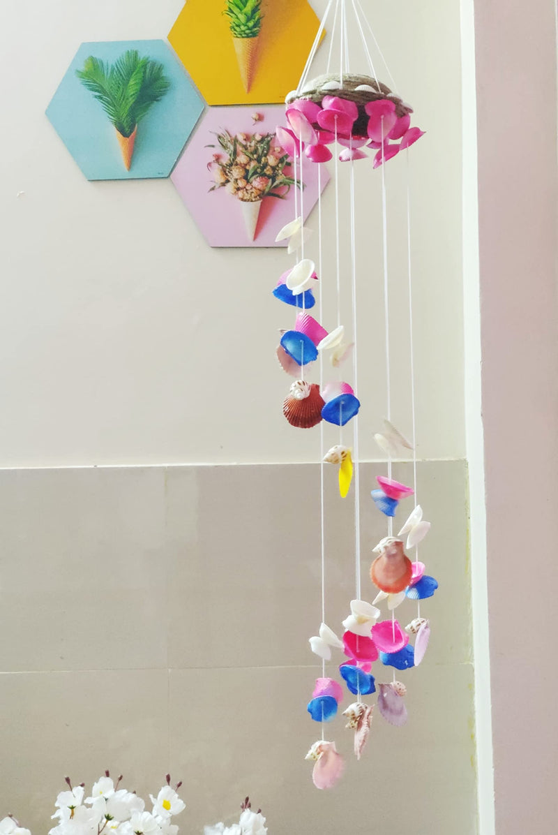 Shellkrafts Beautiful Unique Artificial Sea Shell Wind Chime for Home Positive Energy, Hanging Wind Bell|Decorative Item (33inch Height, 6inch Width)