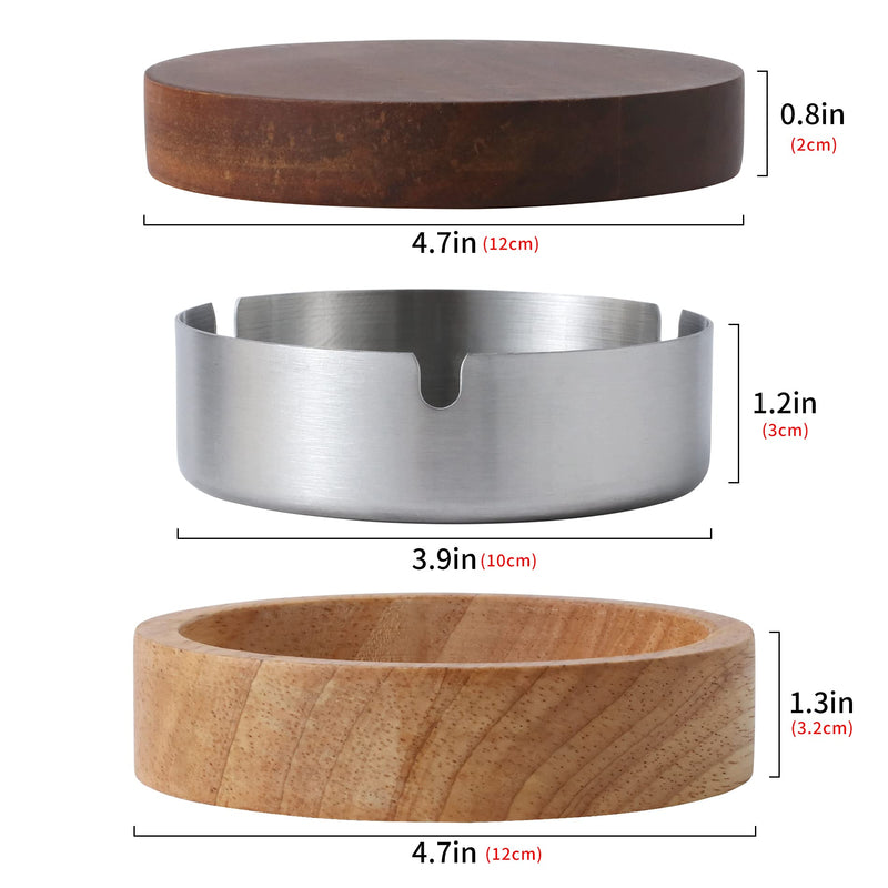 Wooden Ashtray with Lid for Smokers Stainless Steel Liner Ash Tray Windproof Durable Easy to Clean Cool Ashtrays for Indoor or Outdoor Use, Patio, Office & Home