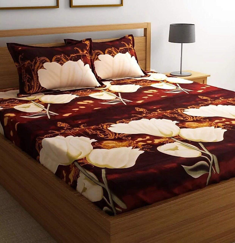 BRIS Home Furnishing Cotton Double King Floral Bedsheet Combo with 2 Pillow Covers (Big, Brown)