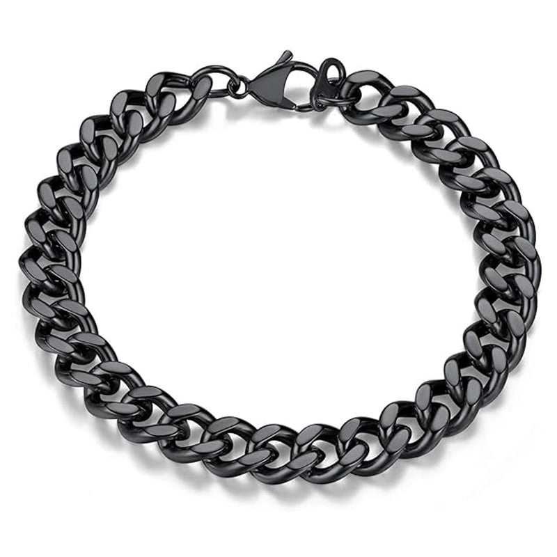 Fashion Frill Black Silver Bracelet For Men Stainless Steel Stylish Silver Chain Charm Bracelet For Men Boys