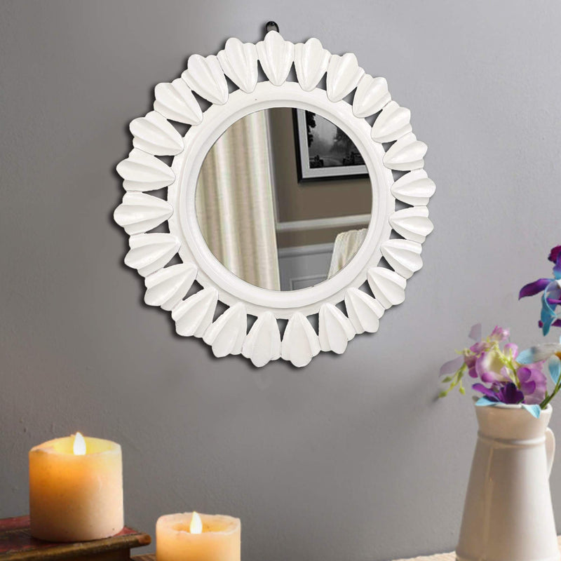 THE URBAN STORE Decorative and Hand Crafted Wooden Wall Mirror in Duco White Finish - 20” x 20"