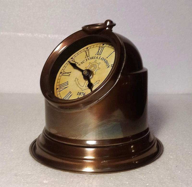 Helmet Brass Desk Clock, Royal Marine Clocks, Desktop Office Table Ornaments