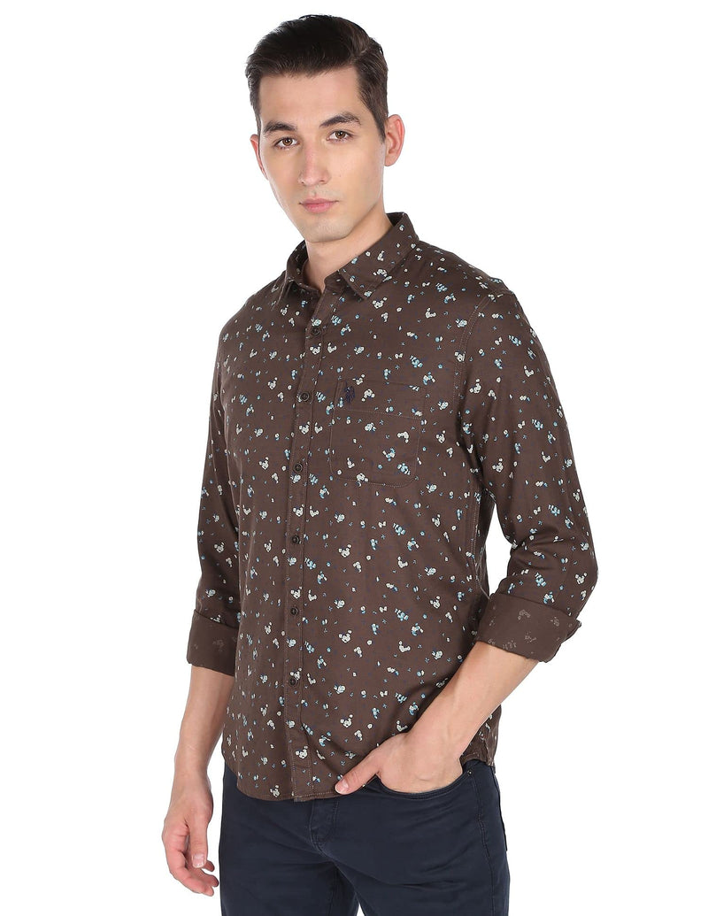 U.S. POLO ASSN. Men's Printed Slim Fit Shirt (UDSHT0430_Brown M)