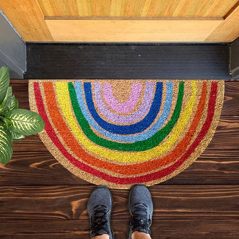 Mats Avenue Coir and Latex Backed Half Round Rainbow Pattern Door mat Multicolor 50X90 CM