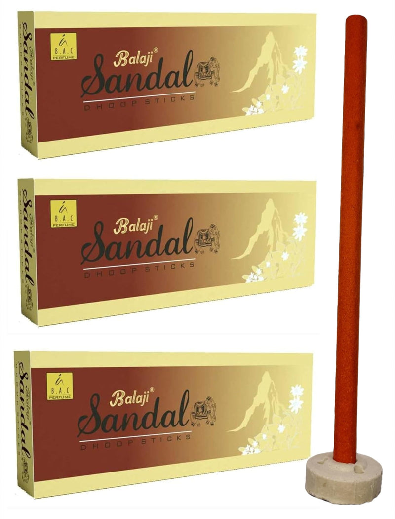 Balaji Sandal Long Dhoop Sticks Combo Pack (1 Pack = 3 Packet) (60 Gram Each Packet) (Total – 30 Sticks) Per Sticks Lenth – 15 cm with Sandal Fragrance (Sandal Wood Flavors)