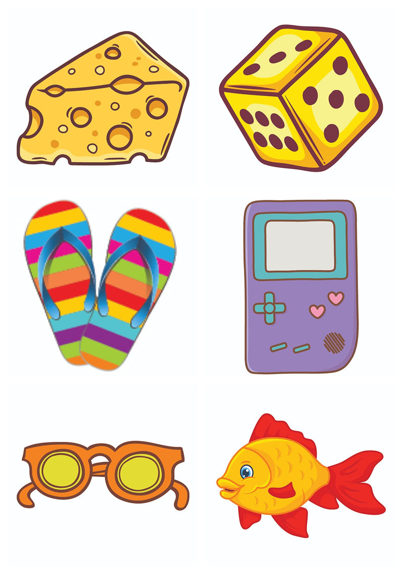 Bhai Please Cheese, Dice, Flip Flop, Video Game, Glasses and Fish Wooden Fridge Magnet (Pack of 6 pcs, one pc Each Design)