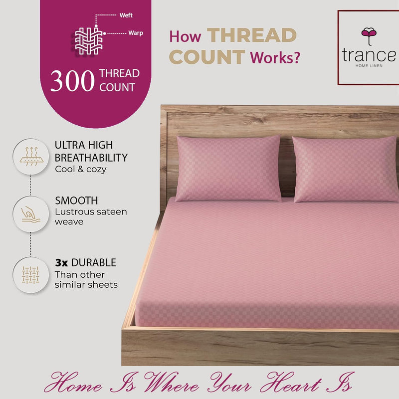 Trance Home Linen Premium Pure 100% Cotton 300TC Jacquard Weave King Size Flat Bedsheet with 2 Pillow Covers | Hypoallergenic & Ultimate Comfort for Skin (108 x 108 inch, Dusty Rose)