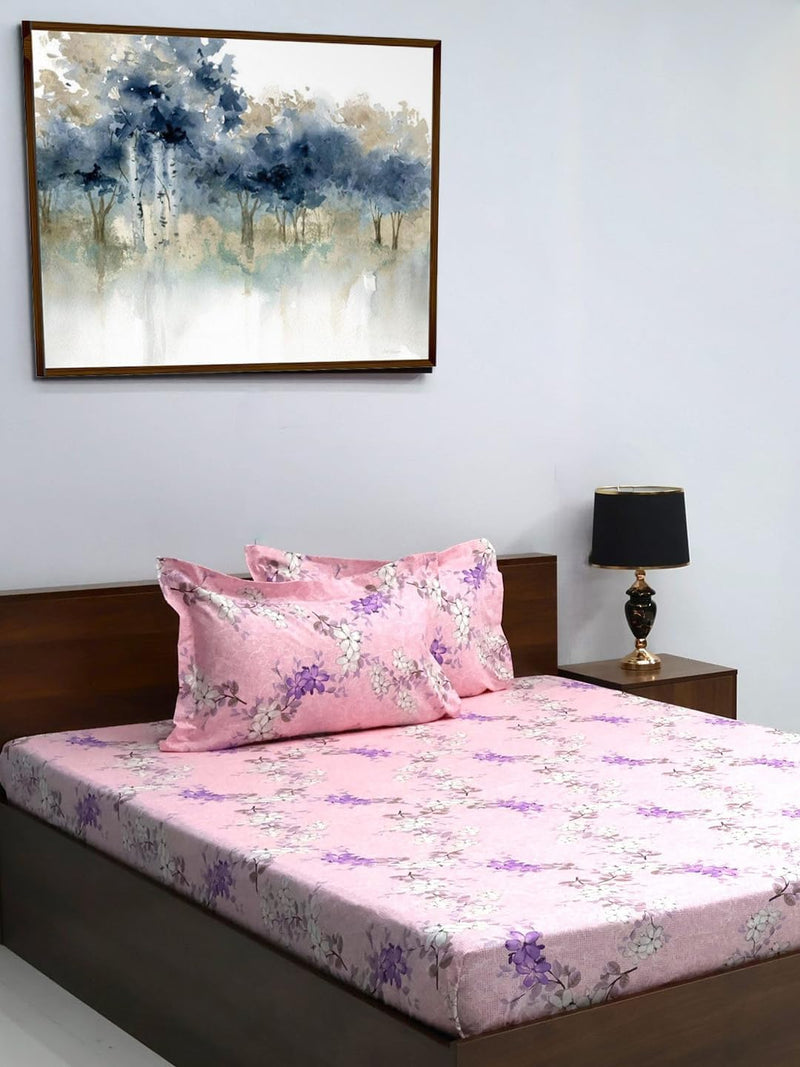 Bombay Dyeing King Size Bedsheet,144 Thread Count, Size: 274cm x 274cm,100% Cotton, with 2 Pillow Covers, 7497 (King, Pink)