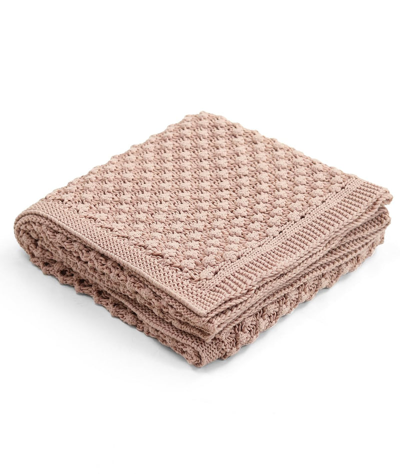 Pluchi Popcorn Knit Cotton Knitted Throw/Blanket for Round The Year Use (125cm X 150cm) (Cameo Pink)