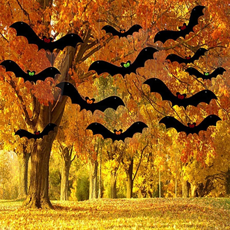 12 PCS Hanging Bats Halloween Decoration, Incrizma Fake Fabric Bat Decor Realistic Fake Halloween Bats Spooky Flying Bats Décor for Halloween Party Decoration (12 PCS Hanging Bats)