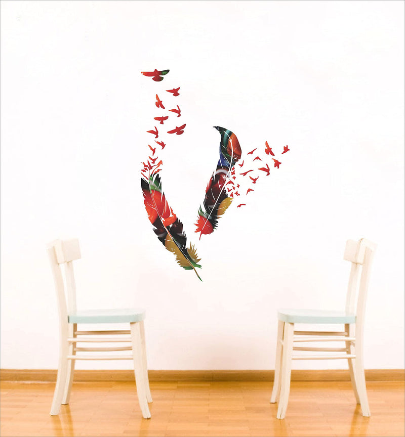 Decorative Beautiful Feathers Flying Birds Wall Sticker