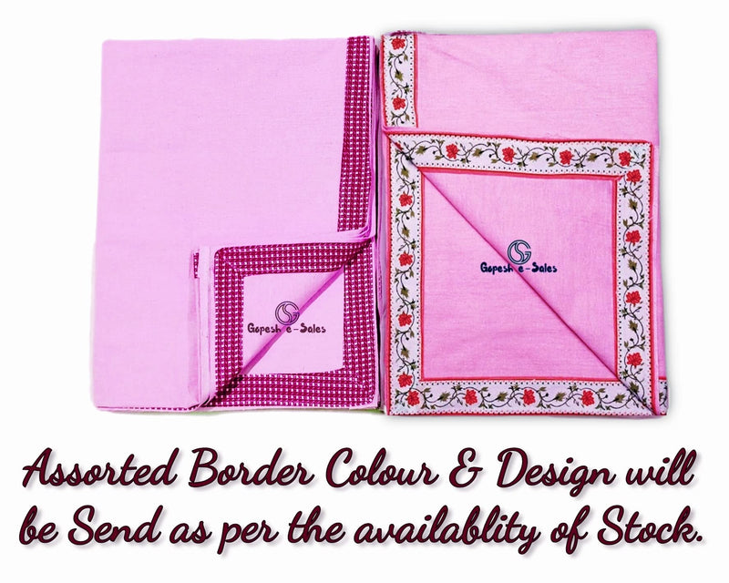 Gopesh e-Sales® 100% Cotton Soft Beautiful Plain Bhagalpuri Summer Blanket Khes Dohar Top Sheet Chadar with Printed Border Single Bed (Pack of 1) Pink