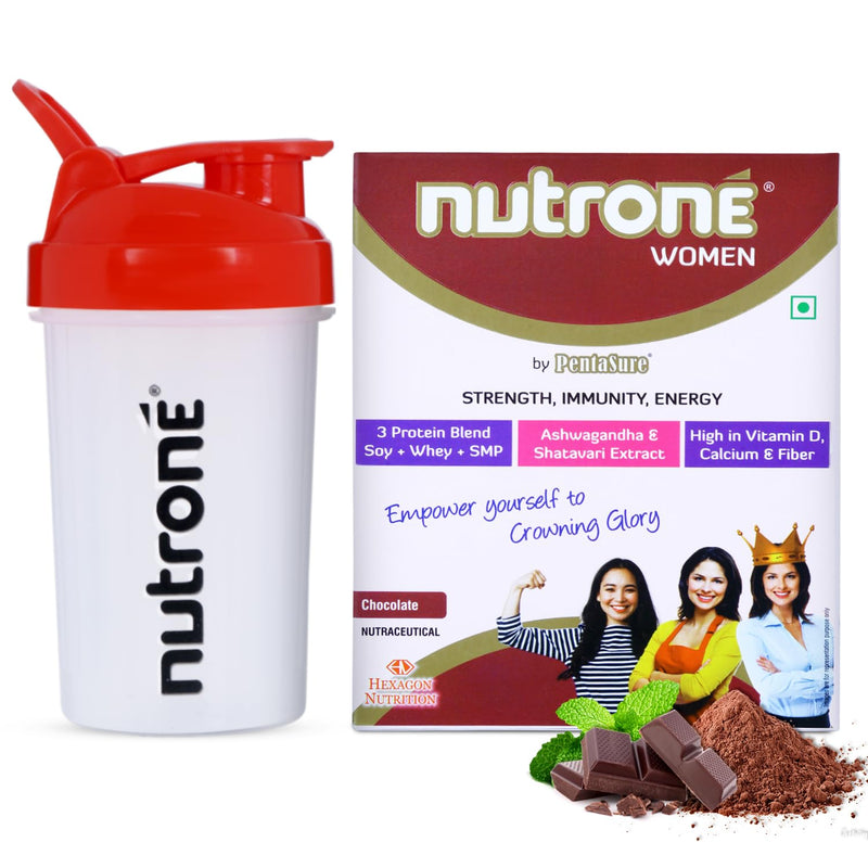 Nutrone Chocolate Flavour Women 3 Protein Blend (Soy+Whey+SMP) Powder by Pentasure, 300g Carton with Free Shaker