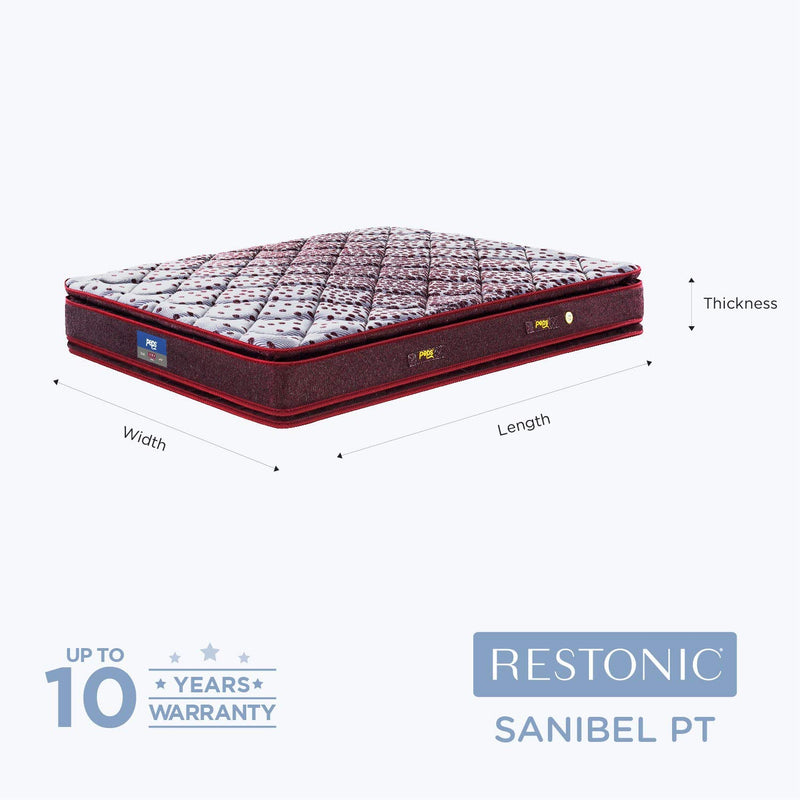 peps Restonic Sanibel 6-inch Euro Top Single Size Bonnell Spring Mattress (Maroon,84X42X06) with 1 Free Pillow