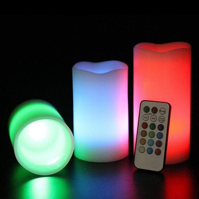 SWADEC LED Luma Flameless Candles with Remote Control (Multicolor ) -Set of 3