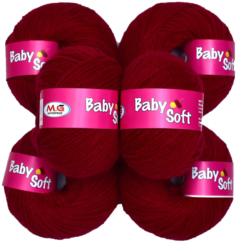 M.G ENTERPRISE Vard Hman Baby Yarn 100% Acrylic Wool Red (6 Pc) Baby Wool 4 Ply Wool Ball Hand Knitting Wool/Art Craft Soft Fingering Crochet Hook Yarn,Needle Knitting Yarn Thread Dyed