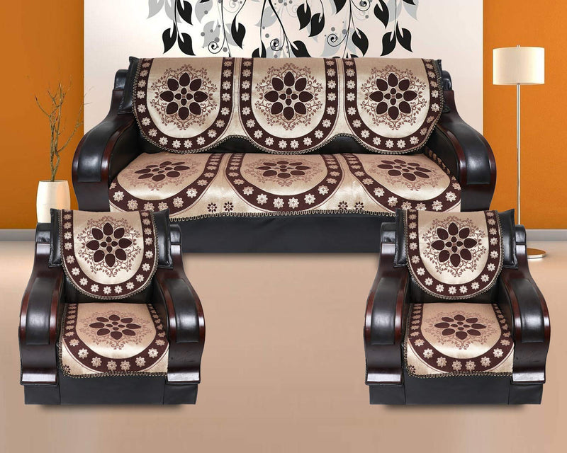 A.P HANDLOOM 6 Pc Cotton Ambi Printed Set of 5 Seater (3+1+1) Sofa Cover (Coffee, Dark Brown)