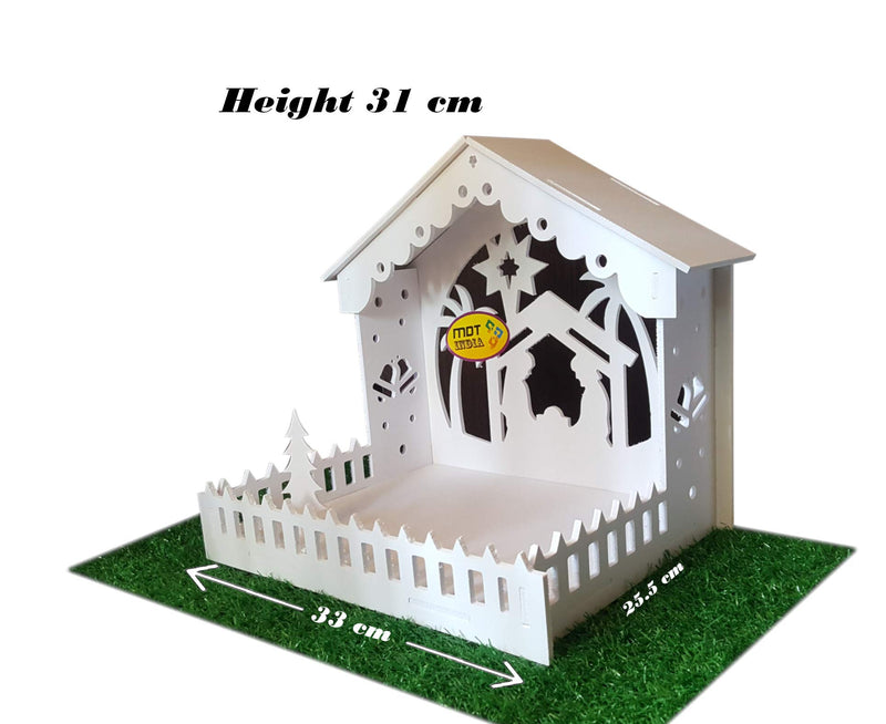 MDT India DIY Christmas Crib House for Xmas Decoration Stable Pulkoodu Kudil (Only Crib, Medium - 33 cm)