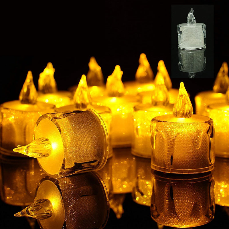 Basild 12 Pcs Flameless and Smokeless Decorative Candles Transparent Acrylic Led Light Candle for Gifting, House, Balcony, Room, Diwali, Christmas, Festival, Events Decor(Yellow, 2 cm) (12 Pcs)