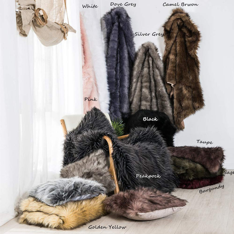 HORIMOTE HOME Luxury Plush Faux Fur Throw Blanket, Long Pile Brown with Black Tipped Blanket, Super Warm, Fuzzy, Elegant, Fluffy Decoration Blanket Scarf for Sofa, Armchair, Couch and Bed, 50'x 60'