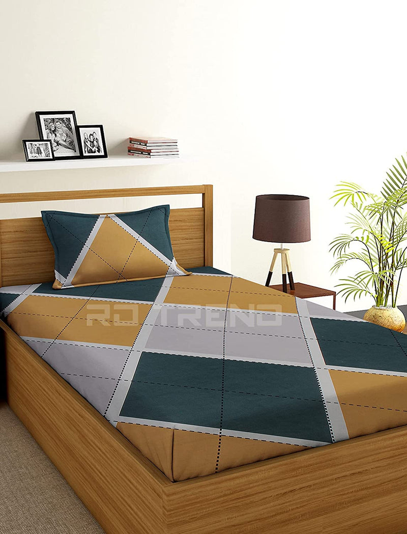 RD TREND 3D Printed 144 TC Single Flat Bed Sheet with Pillow Cover