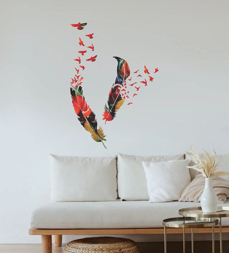 Decorative Beautiful Feathers Flying Birds Wall Sticker