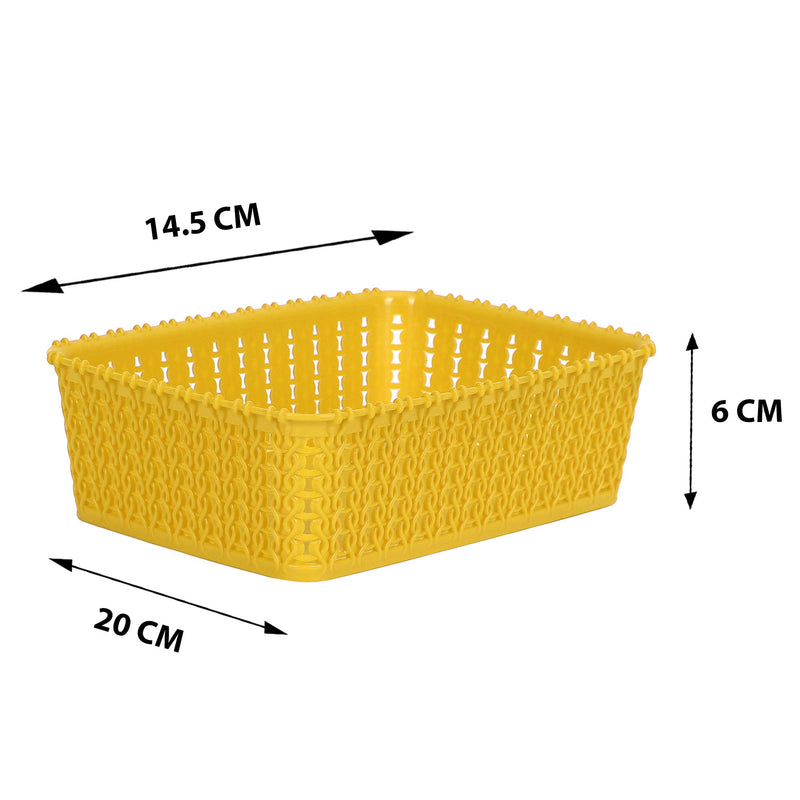 Cutting EDGE Plastic Multipurpose Sturdy Storage Baskets For Cosmetics Office Fruit Vegetable Bathroom Stationary Home Basket with Handle - Yellow (Set of 6, Mini)