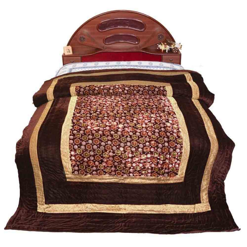 Jaipuri Baazar Exclusive Rajasthani Jaipuri Floral Print Double Bed Velvet Quilt/Rajai (Brown, Single Bed)