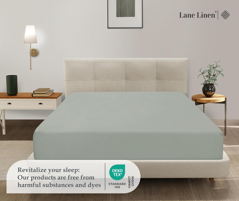 Lane Linen Twin XL Fitted Sheet Only - 4 Way Stretch Jersey Knit Deep Pocket Twin XL Bottom Sheet - Fits Upto 16" Mattress (No Flat Sheet), Wrinkle Free, Microfiber Fitted Sheet Twin XL - Mineral