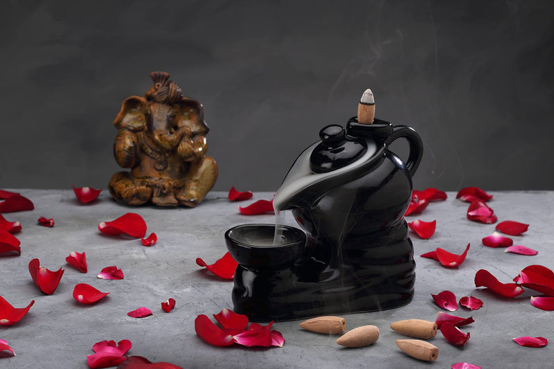 Bodhi House Ceramic Smoke Dropping Fountain Backflow Incense Holder with 20 Incense Cones | Home Decor, Gift | Incense Burner Decorative Showpiece | Aromatherapy (Kettle)