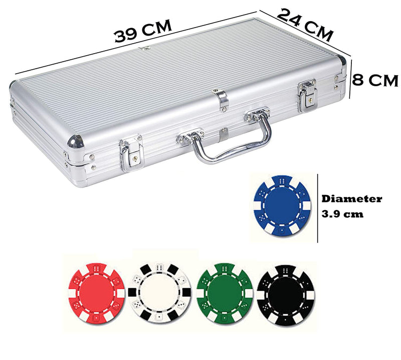 WISHKEY for Adult Casino Style Poker Chips Set with A Aluminum Finish Case, 2 Decks of Cards, 5 Dice, 1 Dealer Button (Classic Multiplayer Game) 300 Pcs