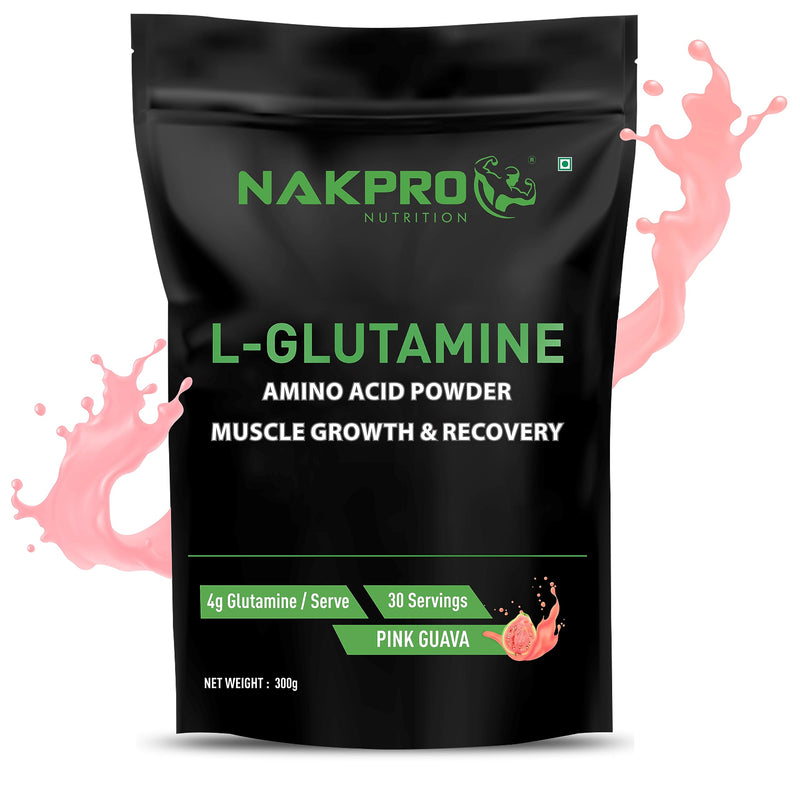 Nakpro L-Glutamine Powder | 4g Glutamine Per Serving, 60 Servings | Post Workout Amino Acid Supplement for Muscle Growth and Recovery (Pink Guava, 300g)