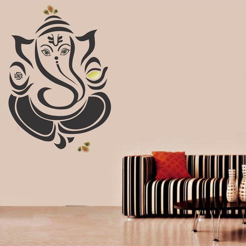 Asmi Collections Wall Stickers Beautiful Black God Ganesha Flower AS053