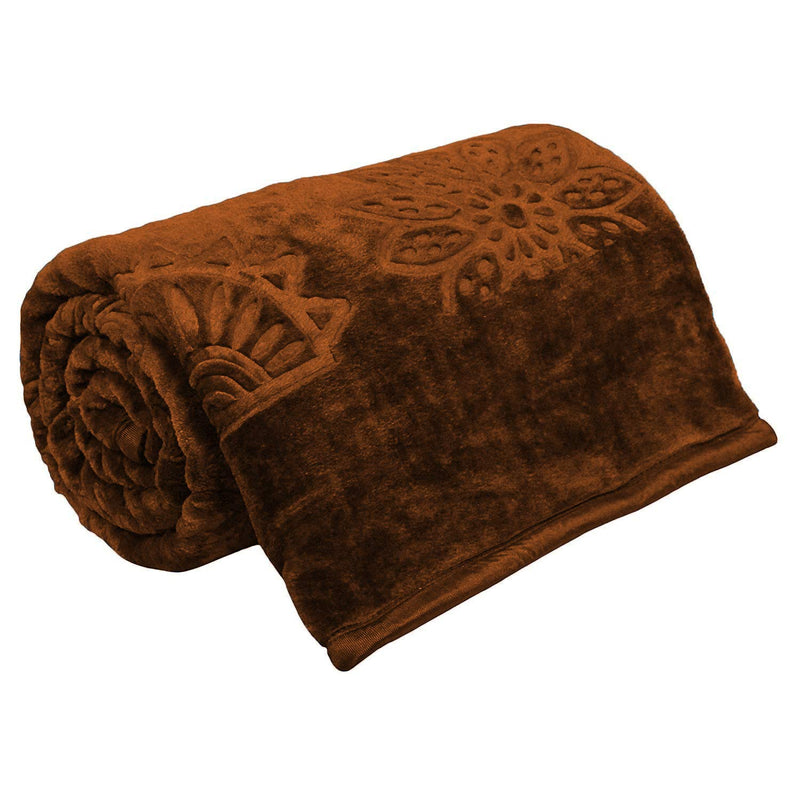 TUNDWAL'S Mink Blanket Soft Luxurious |Super Soft Light Weight Mink Blanket | Floral Embossed Design |Mink Blanket Double Bed for Winter-(Brown)-Pack of 1