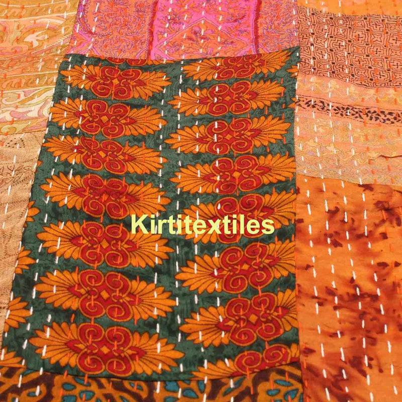 Kirti Textile and Handicraft Silk Hand Made Design Kantha Quilt Blanket, Bed Cover, Bedspread (Size 90” X 108”) - Multicolour