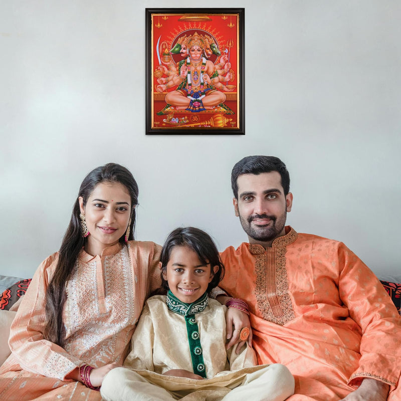 INSPIRING BRUSH Panchmukhi Hanuman Photo Frame, Vastu Painting (14 Inch x 11 Inch)