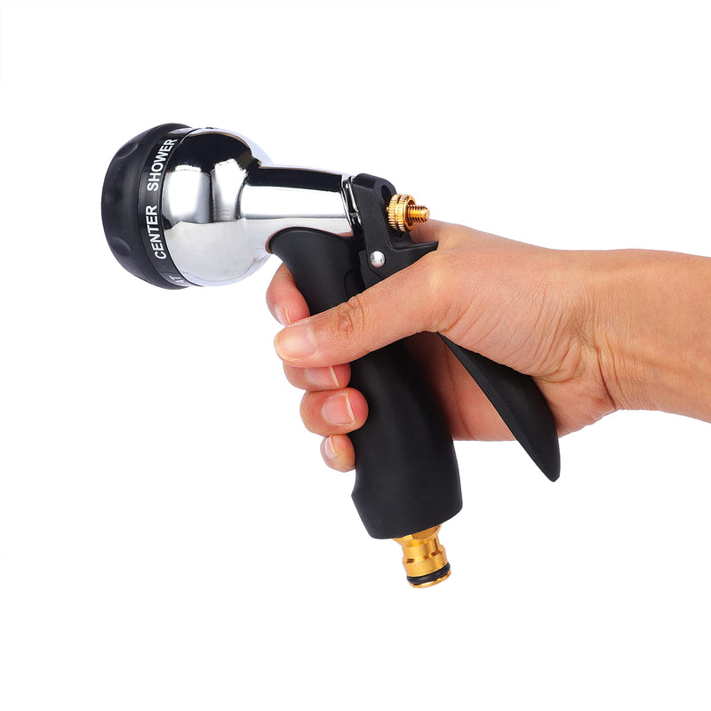 Garbnoire Heavy Duty Garden Hose Steel Nozzle Water Spray Gun With 1/2 Inch Connector High Pressure 7 Pattern For Gardening, Flower, Plants, Lawn, Bike| Multi Use Cleaning, Showering Pet, and Washing Cars - Black(Pack of 1)