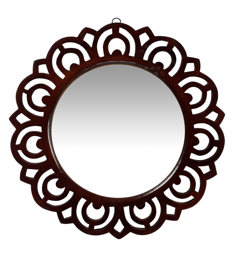 THE URBAN STORE Decorative & Hand Crafted Wooden Wall Mirror in Walnut Finish (40 x 40 cm)