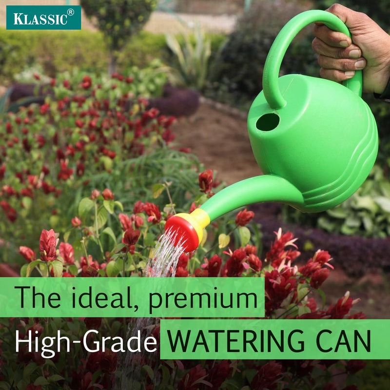 Klassic KWC-02 Premium Watering Can/1.8 Litre Watering Can with Big Hose Pipe for Plants/Garden | Indoor Outdoor Watering Shower Can | Sprinkler for Plants | Watering Hand Bottles for Garden (Green, 1.8 Litre)