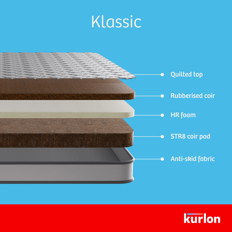 Kurl-On Klassik Essential Mattress|Hybrid Mattress with Natural Coir and HR Foam Layers|Quilted Memory Foam|Medium Firm|5 Years Warranty