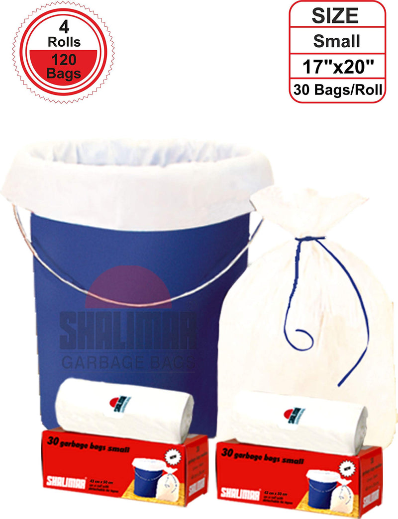 Shalimar Premium Garbage Bags Size 17 X 19 Inches (Small) 120 Bags (4 rolls) Dustbin Bag/Trash Bag (White)