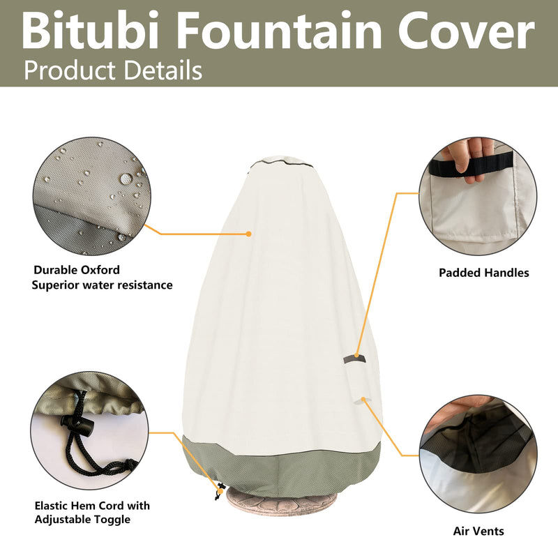 Bitubi Fountain Cover（48"x68"） 600D Oxford Cloth Garden Fountain Statue Protective Cover with Drawstring Waterproof Windproof Fountain Protector