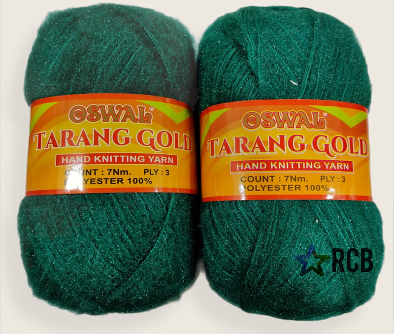 RCB Oswal Tarang Gold Knitting Wool Yarn, Soft Tarang Gold Feather Wool Ball botter Green 200 gm Best Used with Knitting Needles, by Oswal Shade no-22