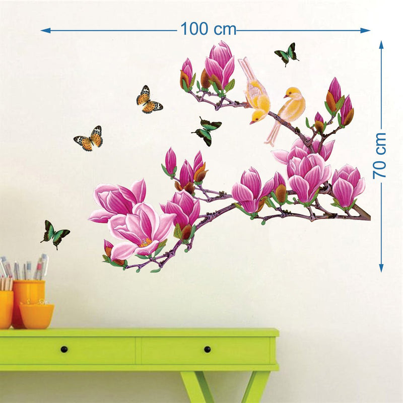 Walltech Combo of 4 Wall Sticker Magnolia Flower and butterflies-70 x 100 cms Love Birds with hearts-125 x 85 cms Flamingos and bamboo-150 x 125 cms sb pusy flowers-13 x15 cms- Vinyl, Set of 4-98