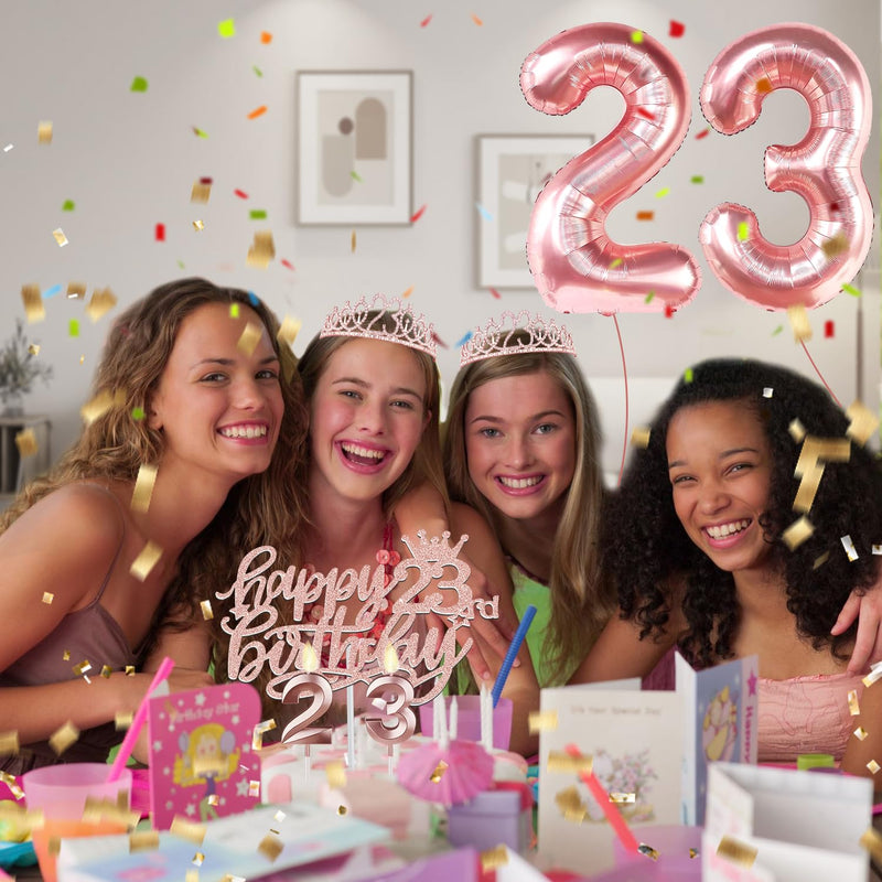 23rd Birthday Decorations for Girls, Include 23rd Birthday Sash and Tiara, 23th Birthday Cake Topper and Number 23 Candles, 23 Balloons, 3D Birthday Card, 23rd Birthday Gifts For Girls