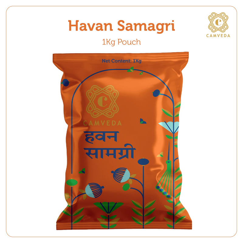 Camveda Hawan Samagri 1KG |100% Pure and Natural | Mixture of Various Dried Herbal Roots and Leaves for Vedic Yagya Pujan. Hawan Worship Pooja Samagri