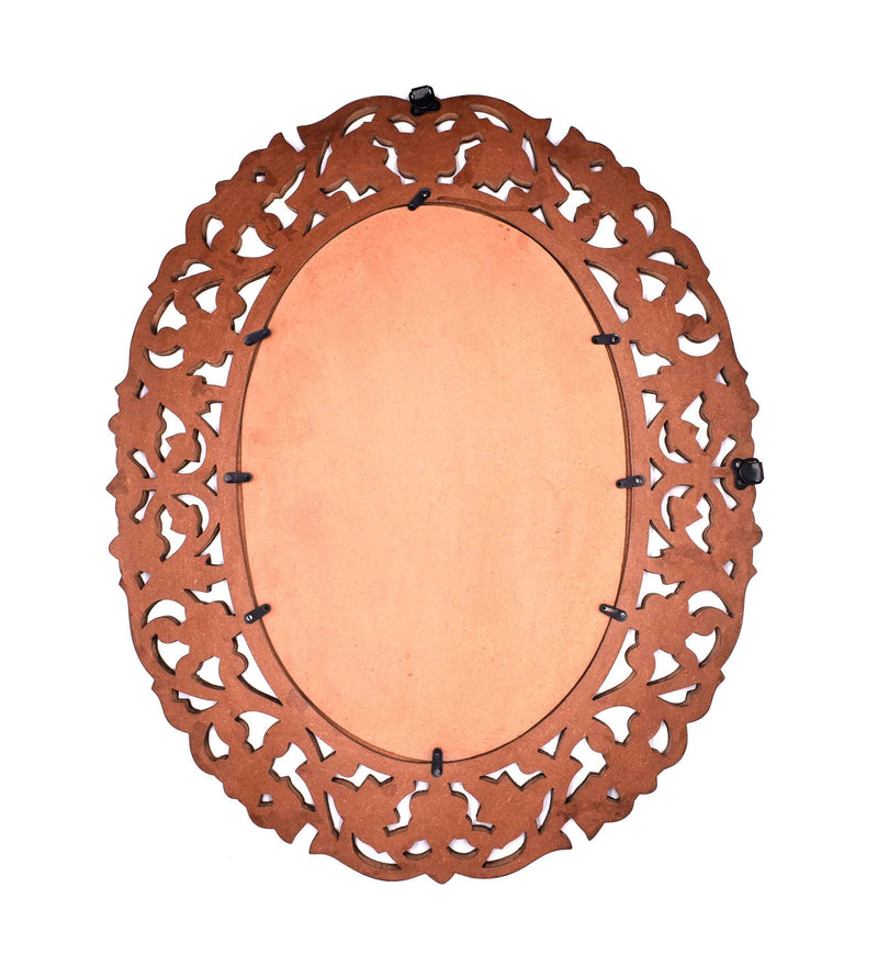 The Wood Rays Handcrafted Decorative Wooden Wall Mirror 20X24 (Beautiful Oval Shape Design) Natural