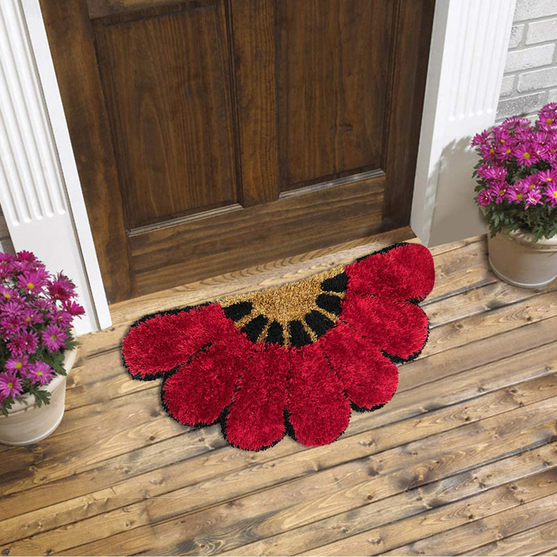 Royalking Floral Modern Door Mat (Red, Velvet, 15X30 Inch), Large Rectangle