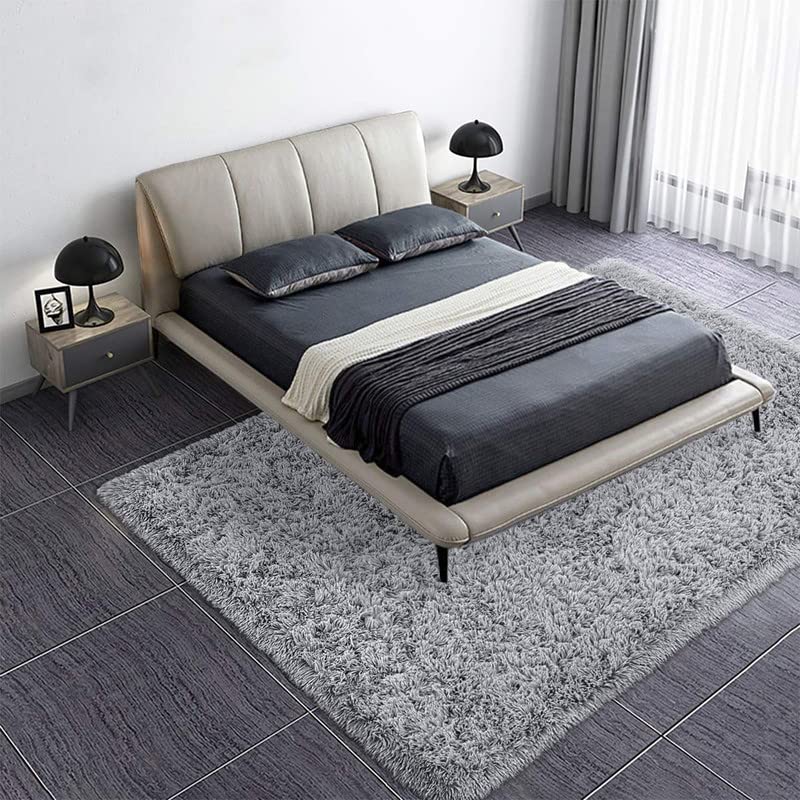 Sifa Carpet Hand Woven Modern Shaggy Bed Side Runner with 2Inch Pile Height Grey Color 2x3 Feet